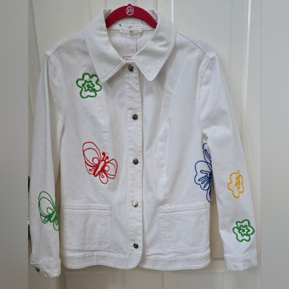 Escada Denim Like White Floral Embroidered Jacket-Size 44-Very good condition
